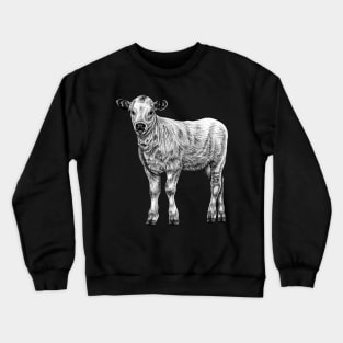 Baby White Park cow - calf ink illustration Crewneck Sweatshirt